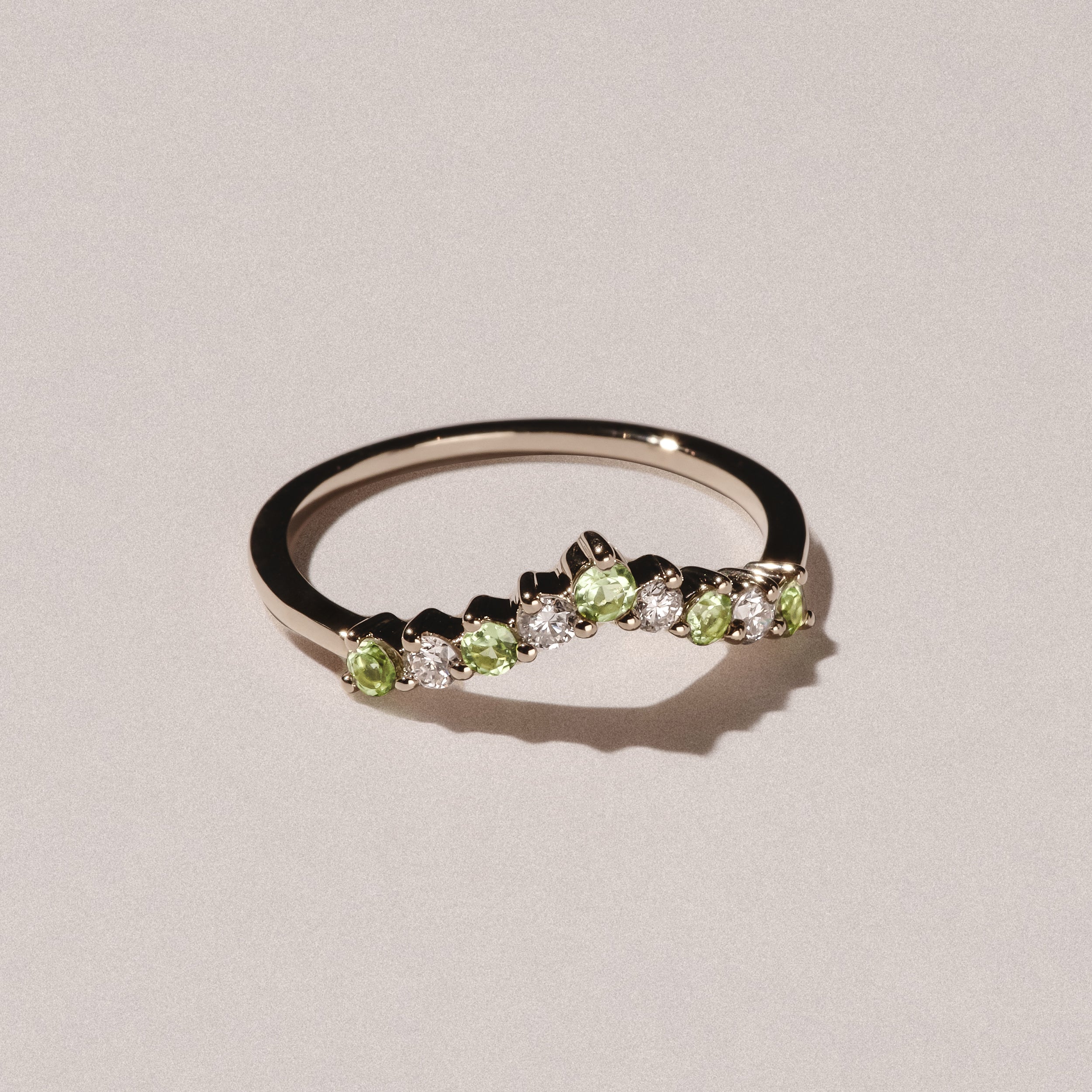 Peridot and Lab Diamond Wishbone Ring in 9K Yellow Gold